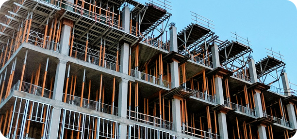 Concrete building structure during construction