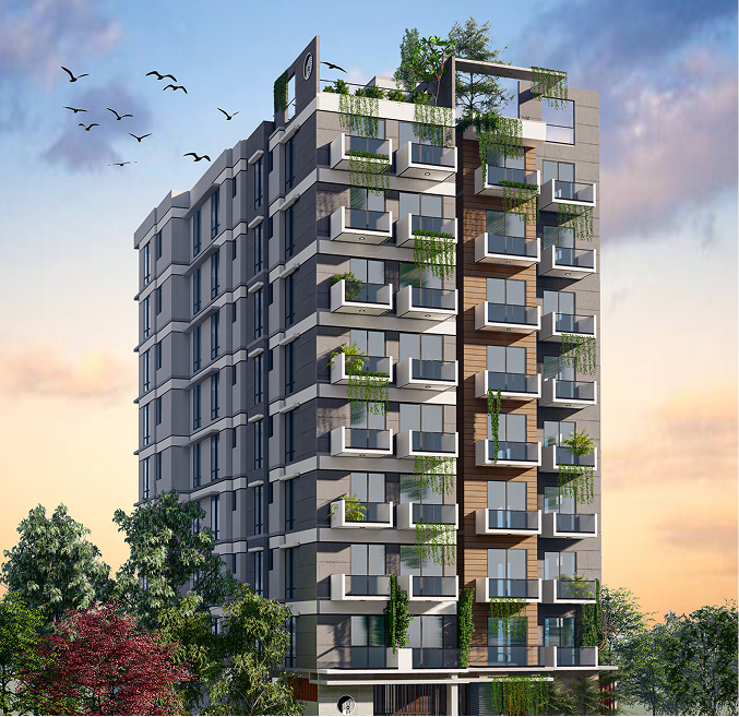 Architectural visualisation of a residential building with planted balconies